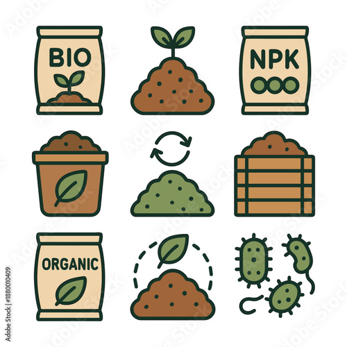 Organic fertilizer and composting icons