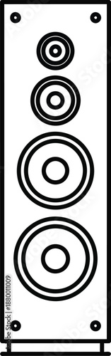 Line art illustration of a modern floor standing audio tower speaker cabinet for home stereo system
