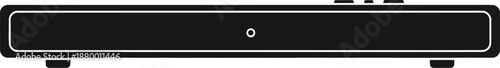A black and white icon illustration of a modern set-top box for home entertainment systems