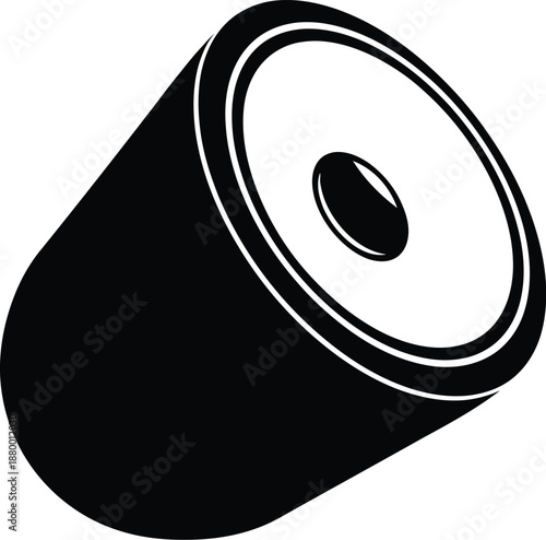 Minimalist black and white vector icon depicting a sound system speaker component on a white background