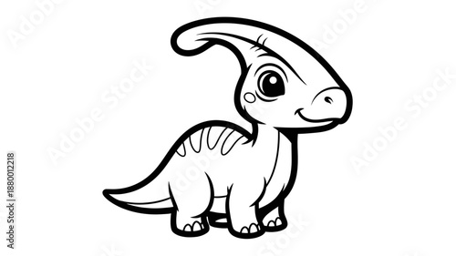 Cute Baby Parasaurolophus Dinosaur Cartoon Line Art Vector Illustration