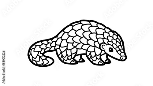 Cute Cartoon Pangolin Outline Vector Illustration