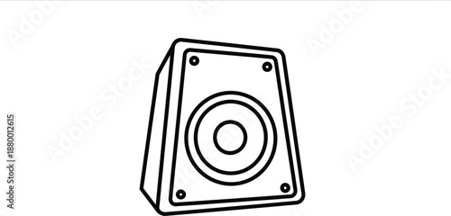 Simple line art drawing of a single audio speaker for music and sound reproduction