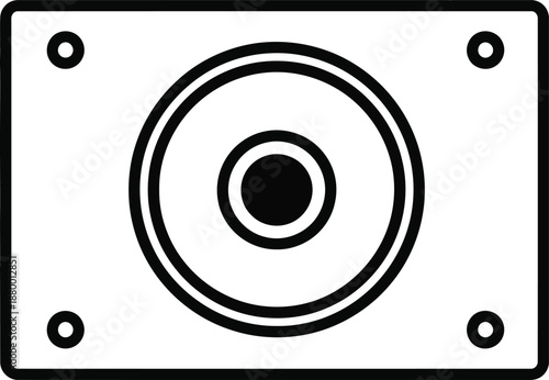 A simple black and white icon illustration representing a hard disk drive, isolated on a white background