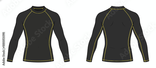 Action-Packed Sportswear Showcase, Long Sleeve Black Shirt, Studio Setting, Digital Illustration, Modern Style, Focused Viewpoint, Athletic Fashion