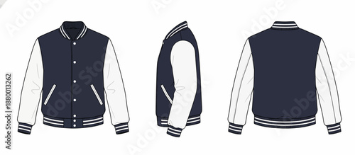 Stylish Varsity Jacket Design, Fashion Apparel, Digital Illustration, Modern Environment, Front and Back Views