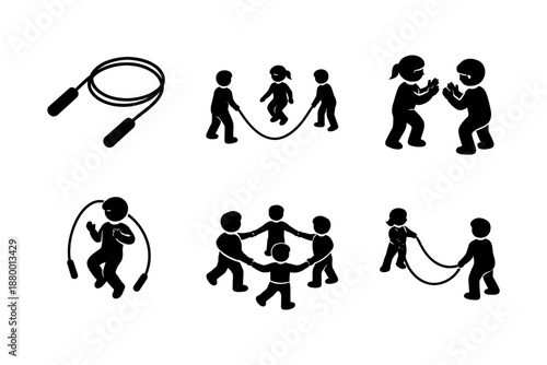 Silhouette playground activities: skipping rope and group games for kids