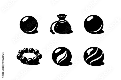 Black and white silhouette icons of pearls and jewelry bag collection