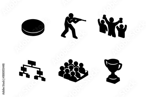 Set of sports and competition icons in black silhouette style