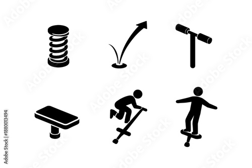 Playful silhouette pogo stick collection showcasing exciting bounce and motion dynamics