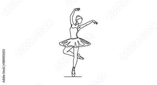 A graceful depiction of a woman performing ballet captured in a minimalist line art style presenting a striking silhouette high quality