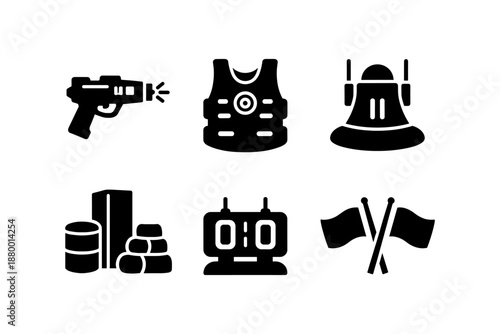 Set of silhouette icons for shooting games and paintball gear