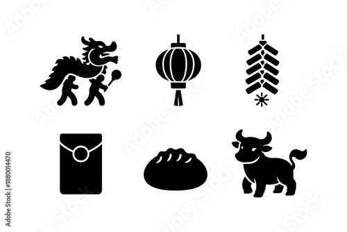 Cultural celebrations with dragon, lantern, and ox symbols