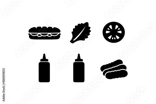 Sandwich ingredients icons: minimalist food elements for modern design