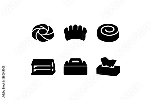 Silhouette icons of baked goods and packaging essentials on white background