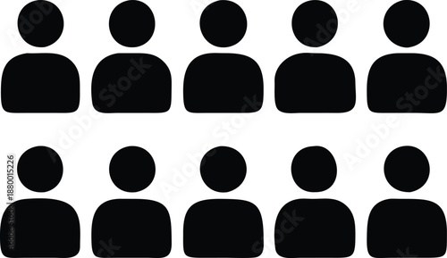 Group of User Silhouette Icons Representing Team and Community in Minimal Vector Style