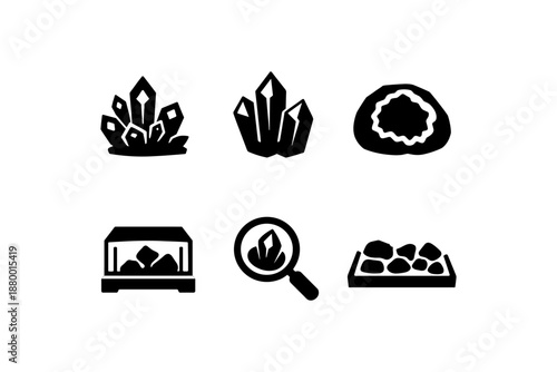 Minimalist crystal and geode icons set for rock and mineral enthusiasts