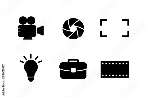 Minimalist cinema and photography icons set for creative projects