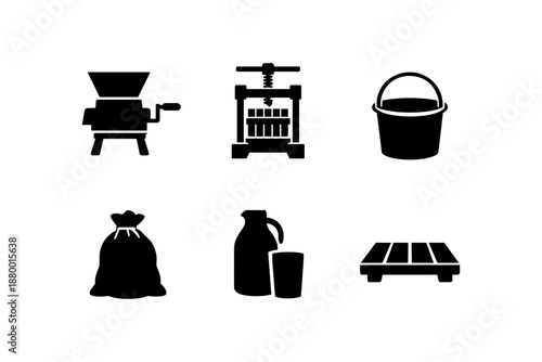 Silhouette icons of farming tools and equipment for farm management and agricultural processes