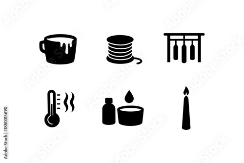 Handcrafted candle icons: wax, wick, fragrance, burning and temperature elements