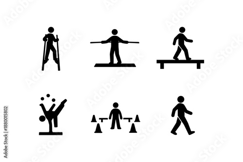 Silhouette icons of circus and balancing acts in simple black style