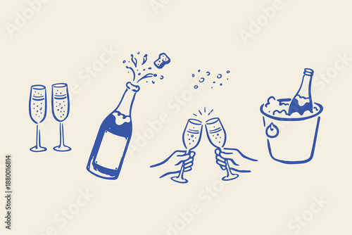 Champagne celebration doodle sketch vector illustration