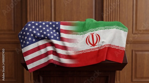 US and Iran Flag Blend Political Relations Concept