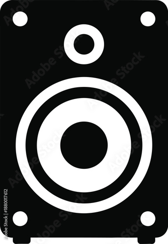 Black minimalist icon illustration of a bookshelf speaker or audio monitor