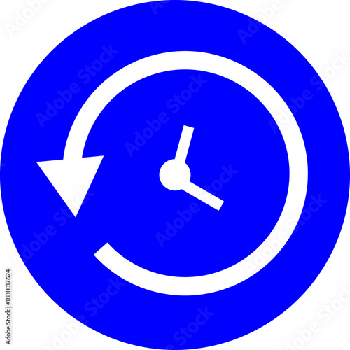 Restore Icon on Blue Circle: Professional History and Backup Clock Button for Software UI, Data Recovery and System Maintenance Digital Graphic