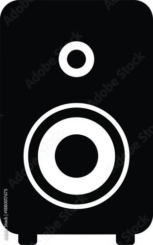 A minimalist black and white icon representing a single audio speaker unit or studio monitor