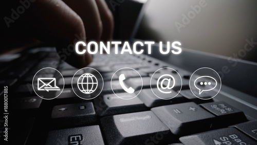 UI concept for contact us section showing icons for email, web, phone, and message. Contact and support icons help streamline business communication and improve customer contact experience. Muxer