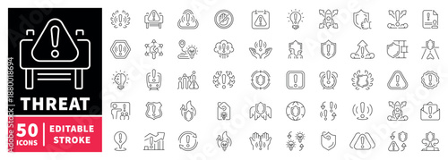 Threat icons set. editable line icons, outline, warning symbols