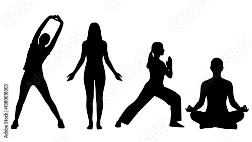 fitness yoga silhouette set woman practicing meditation wellness asana poses healthy lifestyle flexibility mindfulness exercise