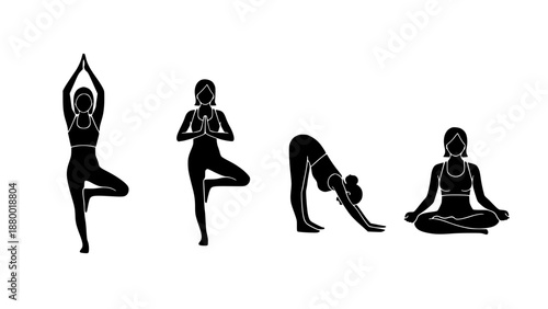 fitness yoga silhouette set woman practicing meditation wellness asana poses healthy lifestyle flexibility mindfulness exercise