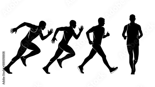 fitness runner silhouette set sprinting man athlete motion sequence marathon jogger exercise training sports action