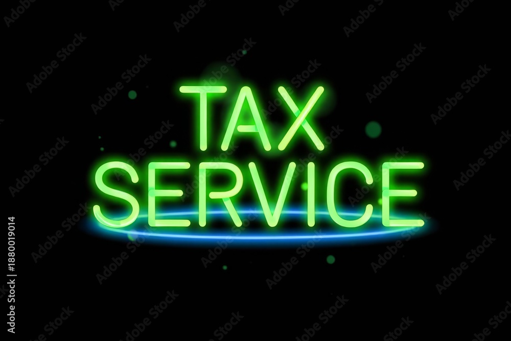 Obraz premium Vintage Tax Service Neon Sign With Green Bokeh.