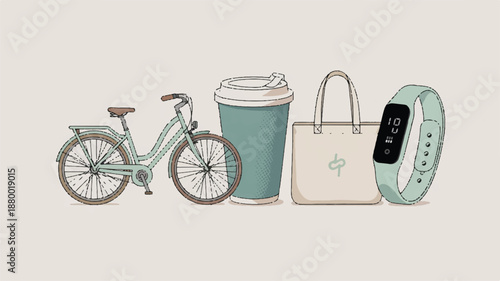 bike bicycle coffee cup handbag purse fitness tracker wearable device