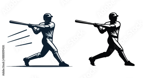 Vector set of baseball batter swinging a bat, flat vector illustration, minimalist, clean design