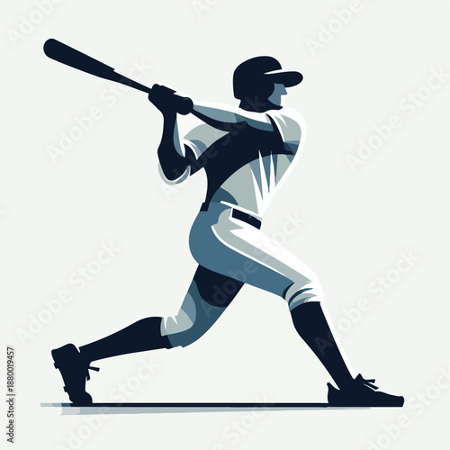 Vector single of baseball batter swinging a bat, flat vector illustration, minimalist, clean design