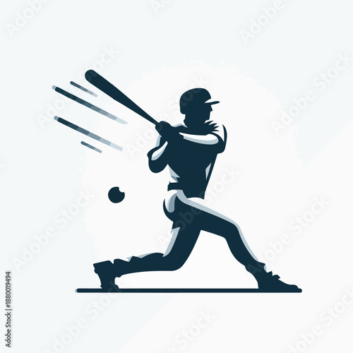 Vector single of baseball batter swinging a bat, flat vector illustration, minimalist, clean design
