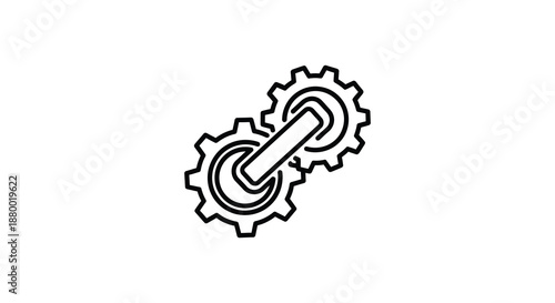 Interlocking gears forming a chain link structure displayed in a stark black and white design showcasing a mechanical silhouette high quality