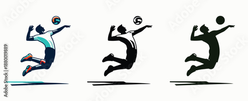Vector set of volleyball player, flat vector illustration, minimalist, clean design, white background