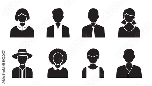Diverse People Avatar Silhouette Icons Set for User Profiles and Team Representation