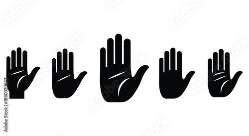 a series of five black hand silhouettes are displayed in a row showcasing different palm orientations and gestures silhouette high quality