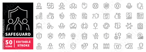 Security and protection icons set. editable line icons, outline, shield symbols