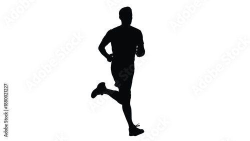 Silhouette of an athletic man running strongly isolated against a stark white background for exercise concepts