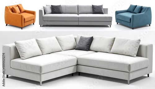 Collection of Modern Sofas and Armchairs in Various Colors.