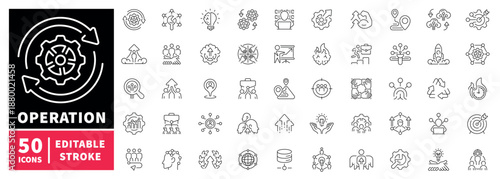 Operations icons set. linear, editable line icons for workflow and process management