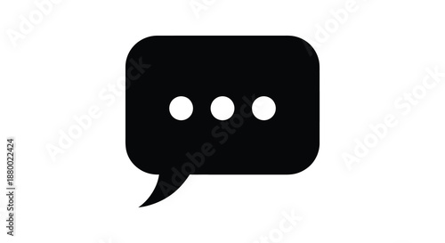 a simple black speech bubble graphic illustration with rounded corners and three dots inside presented as a clean silhouette high quality