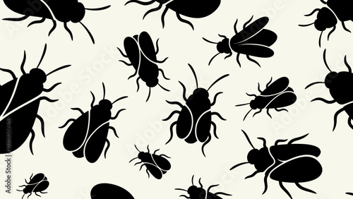 Black Insect Silhouettes on White Background.